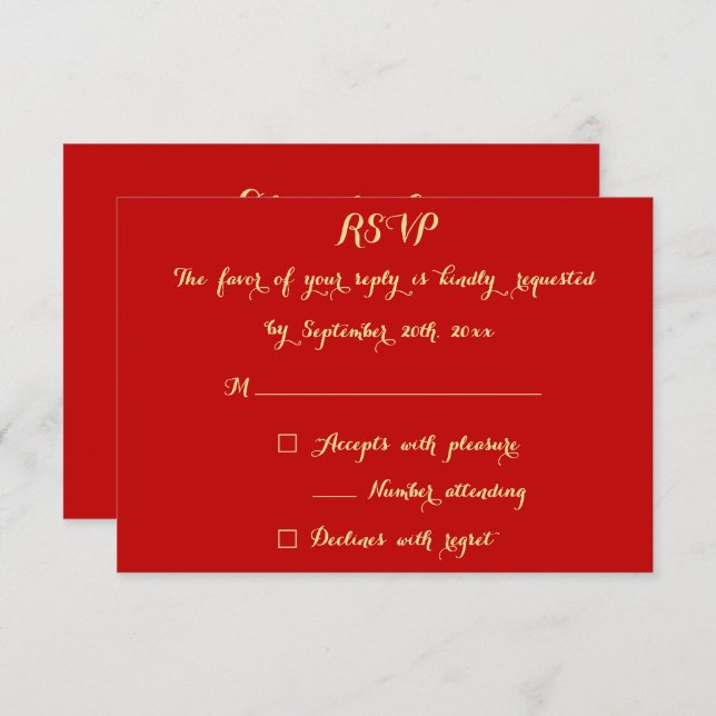 Elegant Christmas Red Faux Gold Wedding Reply RSVP Card (Front/Back)