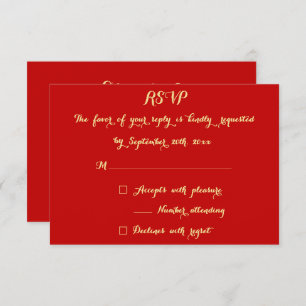 Elegant Christmas Red Faux Gold Wedding Reply RSVP Card