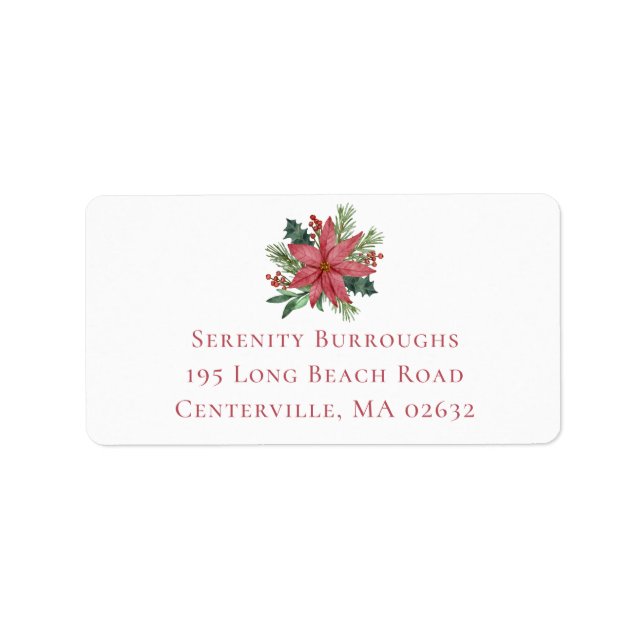 Elegant Christmas Red Floral Wedding Poinsettia Label (Front)