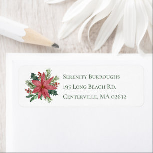 Elegant Christmas Red Floral Wedding Poinsettia Return Address Label