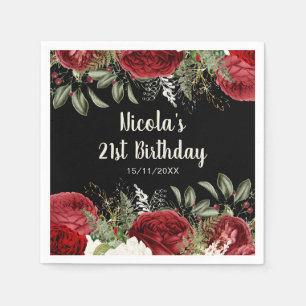 Elegant Christmas Red Flowers Birthday Party Napkin