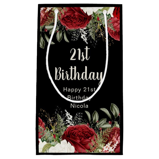 Elegant Christmas Red Flowers Birthday Party Small Gift Bag (Front)
