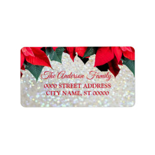 Elegant Christmas Red Flowers Holidays Label