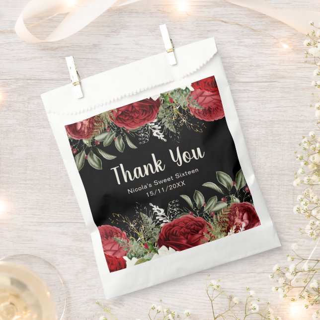 Elegant Christmas Red Flowers Sweet Sixteen Favour Bag (Clipped)