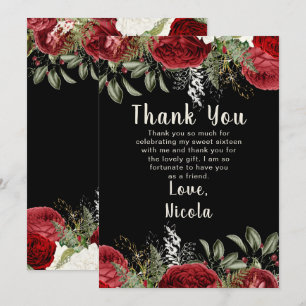 Elegant Christmas Red Flowers Sweet Sixteen Thank You Card