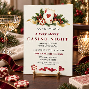 Elegant Christmas Red Gold Green Casino Night Invitation