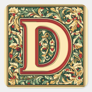  Elegant Christmas Red Letter 'D' Square Sticker
