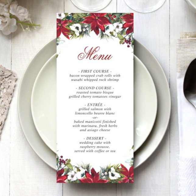 Elegant Christmas Red Poinsettia Wedding Dinner Me Menu (Creator Uploaded)