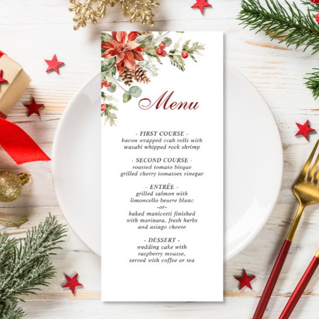 Elegant Christmas Red Poinsettia Wedding Dinner Me Menu (Creator Uploaded)