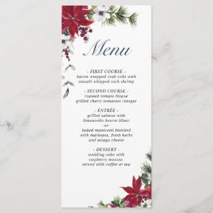 Elegant Christmas Red Poinsettia Wedding Dinner Menu