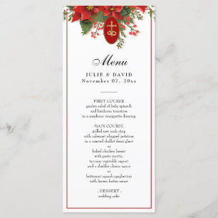 Elegant Christmas Red Pointsettia Wedding Menu