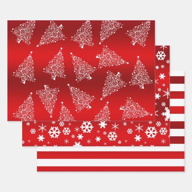 Elegant Christmas red & white pattern    Wrapping Paper Sheet (Set)