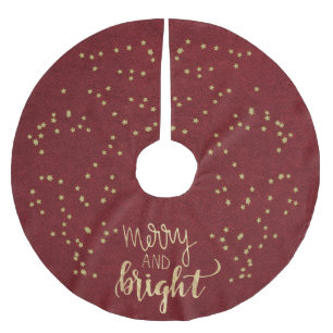 Elegant Christmas Red With Gold Stars Brushed Polyester Tree Skirt