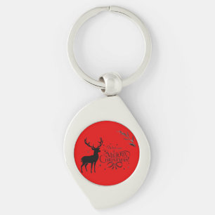 Elegant Christmas Reindeer Art with Holiday Wishes Key Ring