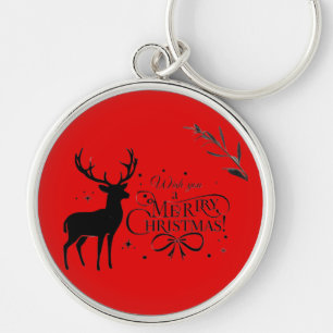 Elegant Christmas Reindeer Art with Holiday Wishes Key Ring