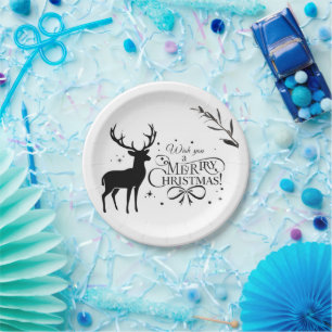 Elegant Christmas Reindeer Art with Holiday Wishes Paper Plate