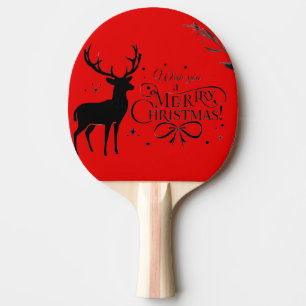 Elegant Christmas Reindeer Art with Holiday Wishes Ping Pong Paddle