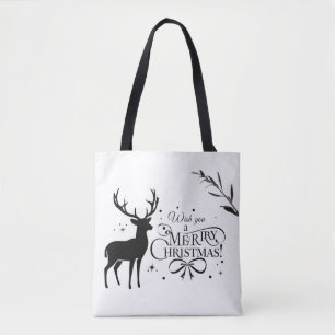 Elegant Christmas Reindeer Art with Holiday Wishes Tote Bag