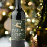 Elegant Christmas Reindeer Festive Dark Green Gold Wine Label<br><div class="desc">Create your own Art Deco style wine label for Christmas. An elegant template featuring a leaping reindeer, stars and decorative leaves. This editable template can be personalised with both your name and celebration year. Perfect for holiday gifts, party favours and more! Colours: very dark green, white and a gold coloured...</div>