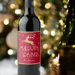 Elegant Christmas Reindeer Festive Dark Red Gold Wine Label<br><div class="desc">Create your own Art Deco style wine label for Christmas. An elegant template featuring a leaping reindeer, stars and decorative leaves. This editable template can be personalised with both your name and celebration year. Perfect for holiday gifts, party favours and more! Colours: dark red, white and a gold coloured texture....</div>