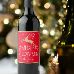 Elegant Christmas Reindeer Festive Red Gold Wine Label<br><div class="desc">Create your own Art Deco style wine label for Christmas. An elegant template featuring a leaping reindeer,  stars and decorative leaves. This editable template can be personalised with both your name and celebration year. Perfect for holiday gifts,  party favours and more! Colours: red,  white and a gold coloured texture.</div>
