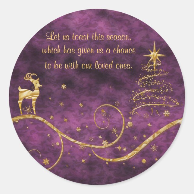 Elegant Christmas reindeer greetings wishes Classic Round Sticker (Front)