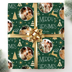 Elegant Christmas Reindeer Photo Dark Green Wrapping Paper
