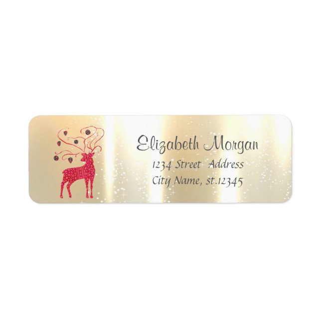 Elegant Christmas Retro Red Reindeer Return Address Label (Front)