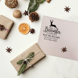 Elegant Christmas Return Address, Deer  Rubber Stamp