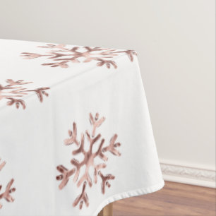 Elegant Christmas Rose Gold Snowflakes Pattern Tablecloth