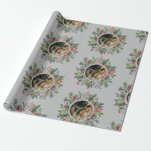 Elegant Christmas Round Frame Photo Silver Wrapping Paper