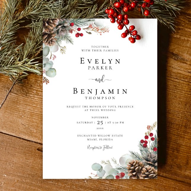 Elegant Christmas Rustic Winter Wedding Invitation (Creator Uploaded)
