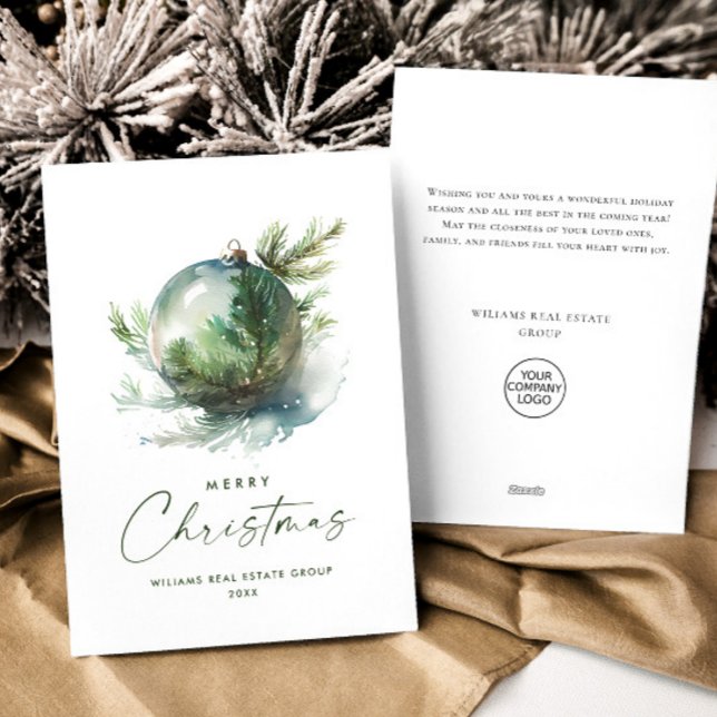 Elegant Christmas Sage Green Ornament Company Holiday Card (Creator Uploaded)