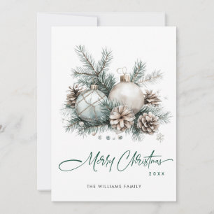 Elegant Christmas Sage Green Ornament Greeting Holiday Card