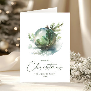 Elegant Christmas Sage Green Ornament Greeting Holiday Card