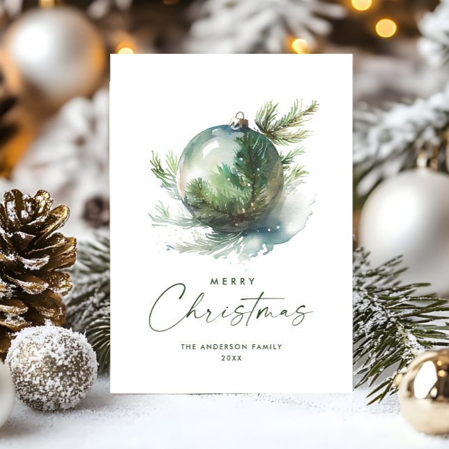 Elegant Christmas Sage Green Ornament Greeting Holiday Card (Creator Uploaded)