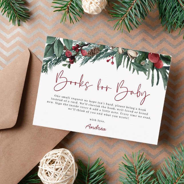 Elegant Christmas Santa Baby Shower Books for Baby Enclosure Card (Creator Uploaded)