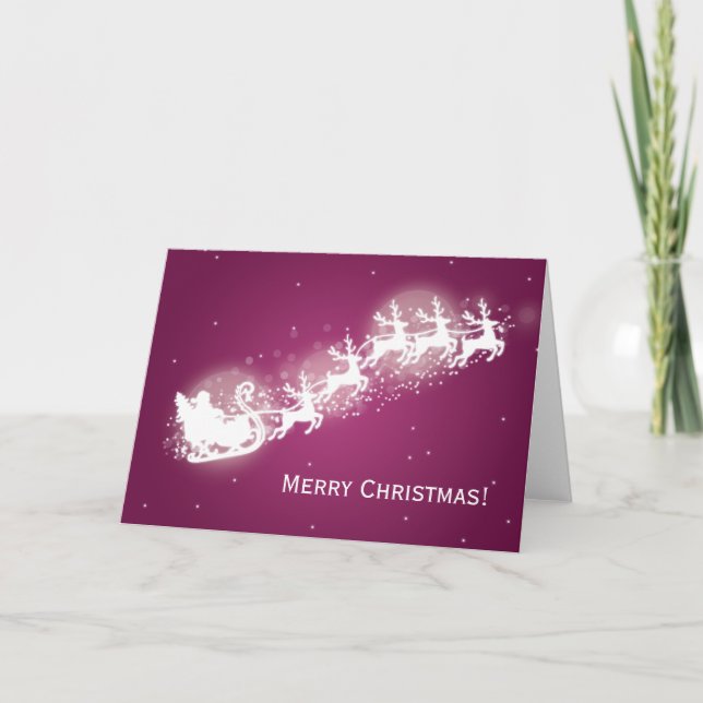Elegant Christmas Santa Sparkle Pink Holiday Card (Front)