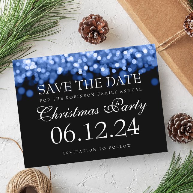Elegant Christmas Save The Date Blue Lights Announcement Postcard (Elegant Christmas Save The Date Blue Lights Announcement Postcard)