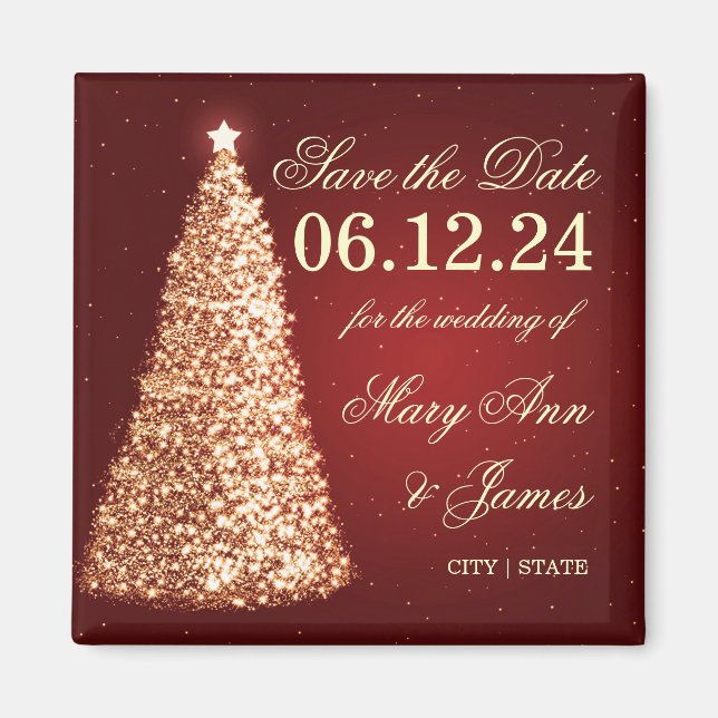Elegant Christmas Save The Date Gold Magnet (Front)