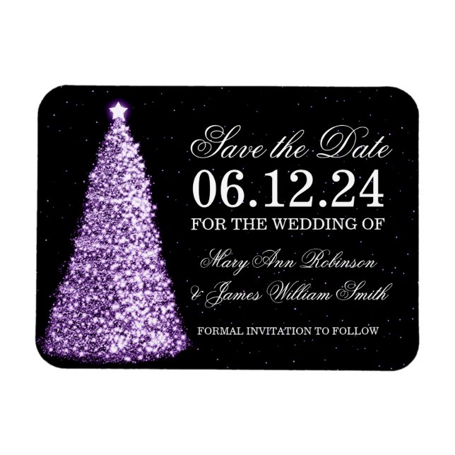 Elegant Christmas Save The Date Gold Purple Magnet (Horizontal)
