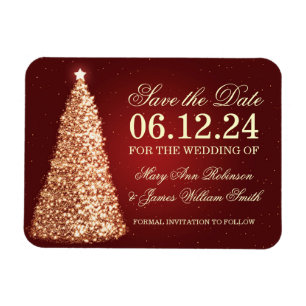 Elegant Christmas Save The Date Gold Red Magnet