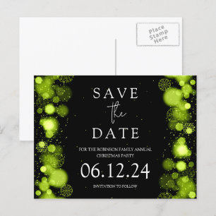 Elegant Christmas Save The Date Gold Winter Green Announcement Postcard