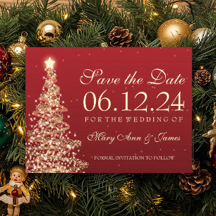 Elegant Christmas Save The Date Red Gold Announcement Postcard