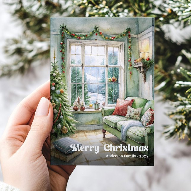 Elegant Christmas scene card traditional holiday   (Elegant Christmas scene card traditional holiday tag)