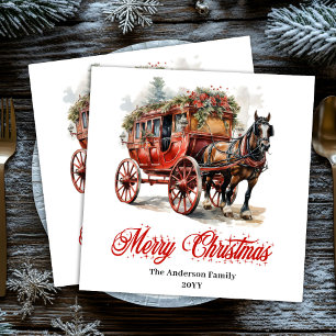 Elegant Christmas scene napkin red green lettering