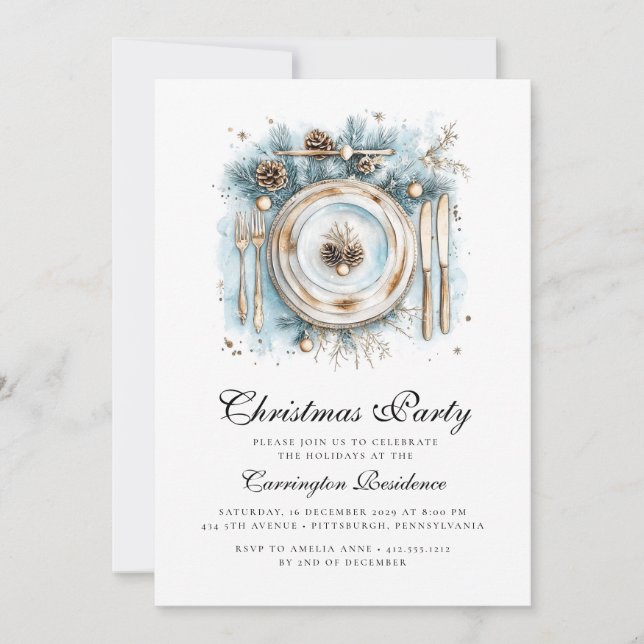 Elegant Christmas Script Dinner/Party Invitation (Front)