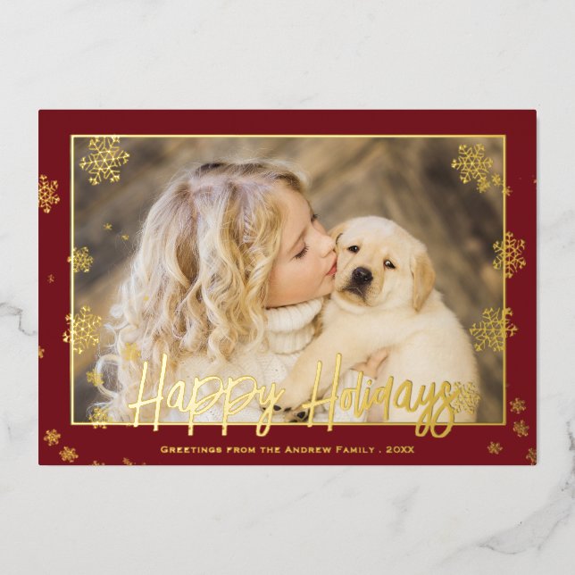 Elegant Christmas Script Happy Holidays Photo Foil Holiday Card (Front)