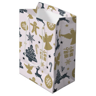 Elegant Christmas Silhouette of gold and blue Medium Gift Bag