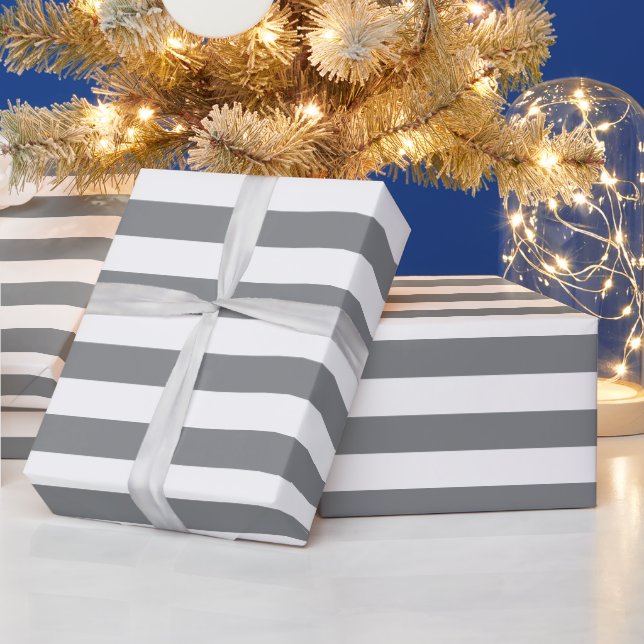 Elegant Christmas Silver and White striped Wrapping Paper (Holidays)